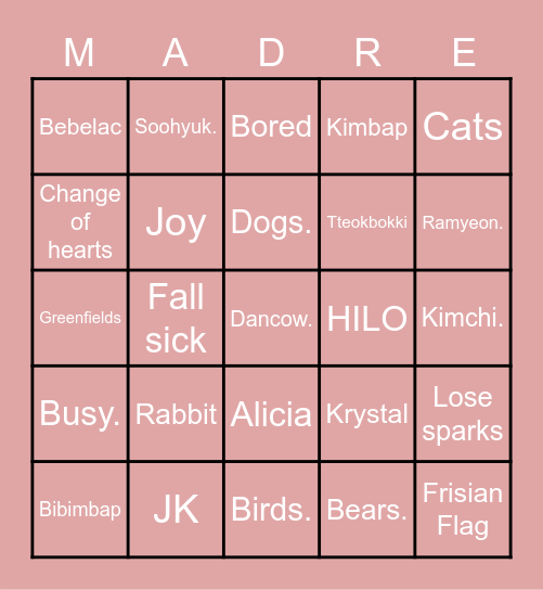 ROSIE’S BINGO BOARD Bingo Card