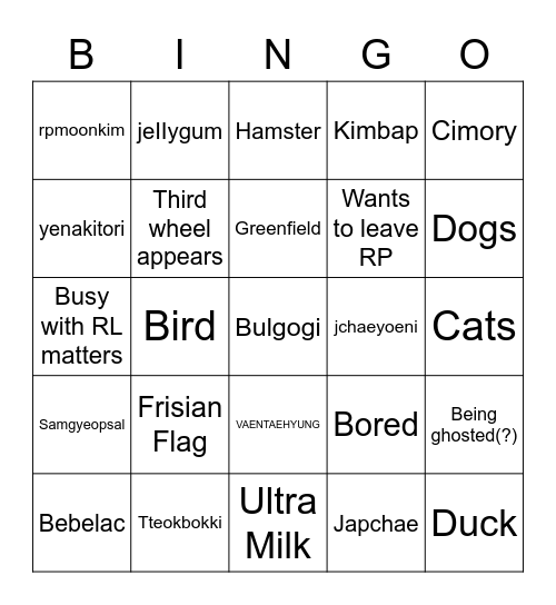 ☆ Nyenya's Bingo Card ☆ Bingo Card
