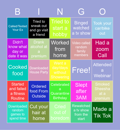 Quarantine Bingo Card