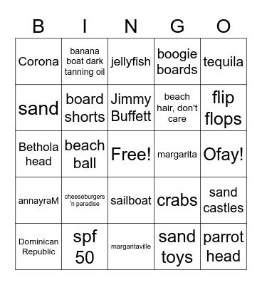 JMU Beach Bingo! Bingo Card