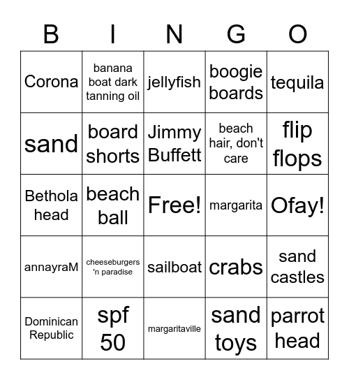 JMU Beach Bingo! Bingo Card