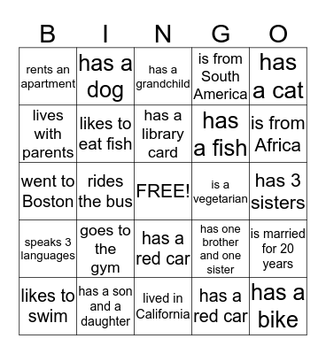 Find Someone Who............ Bingo Card