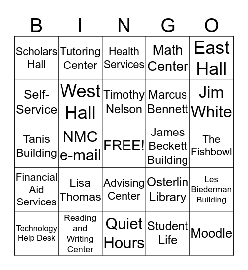 NMC Resource Bingo! Bingo Card