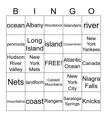 New York State Bingo Card