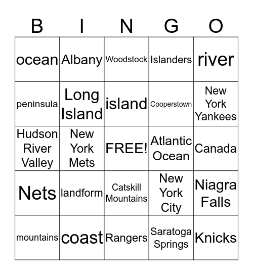 New York State Bingo Card