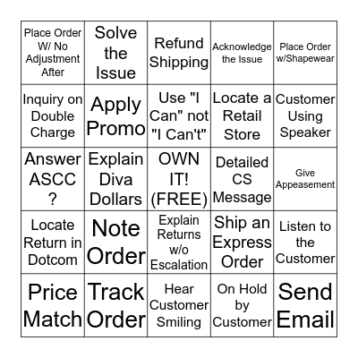 Divas Bingo Card