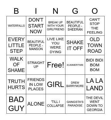 Mix Tape #2 Bingo Card