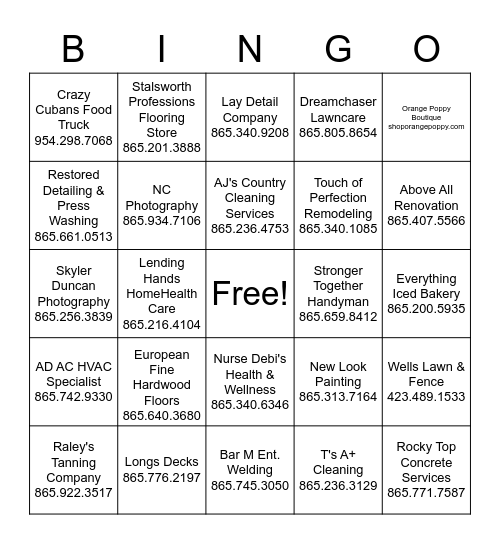 SUPPORT LOCAL SMALL BUSINESS Bingo Card
