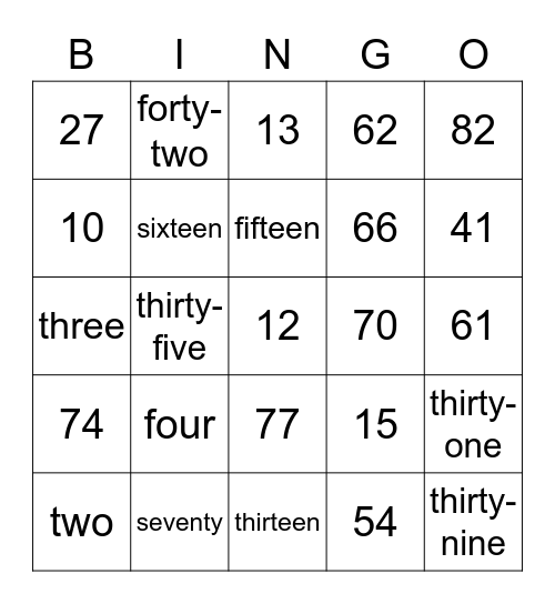 Numbers, Letters & Drink Bingo Card