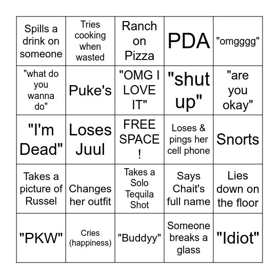 Kait's Birthday Bingo Card