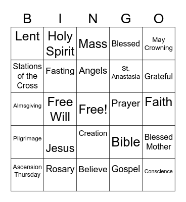 Religion Class Bingo Card