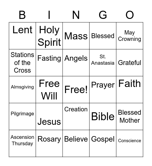 Religion Class Bingo Card