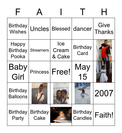 Happy Birthday Faith Bingo Card