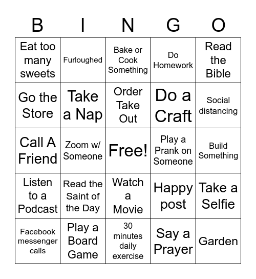 Lockdown Bingo Card