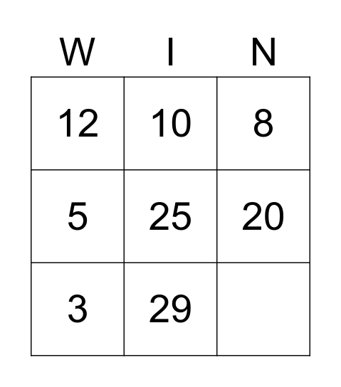 Family Night Bingo Card