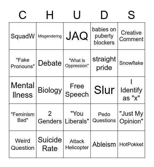 CHUD Bingo Card