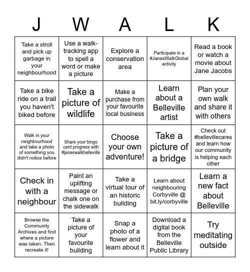 Jane's Walk Belleville Bingo Card