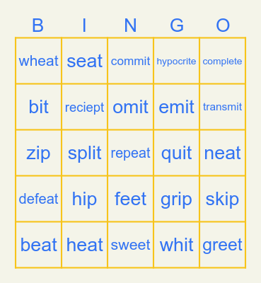 /i/   vs  /I/ Bingo Card