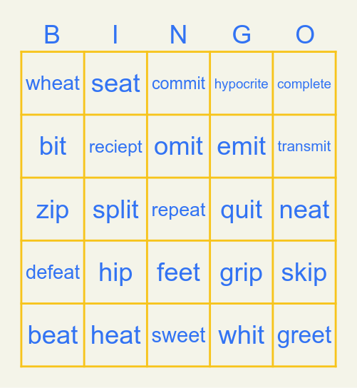 /i/   vs  /I/ Bingo Card