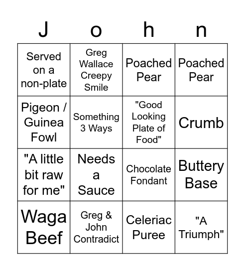 Master Chef Bingo Card