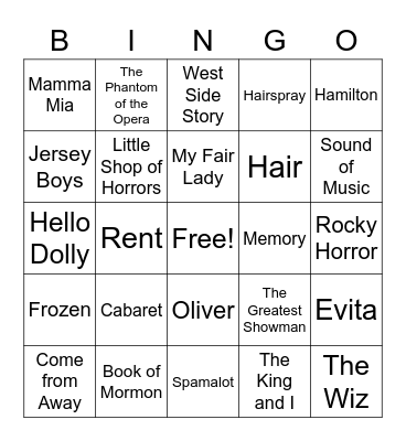 MUSICALS Bingo Card