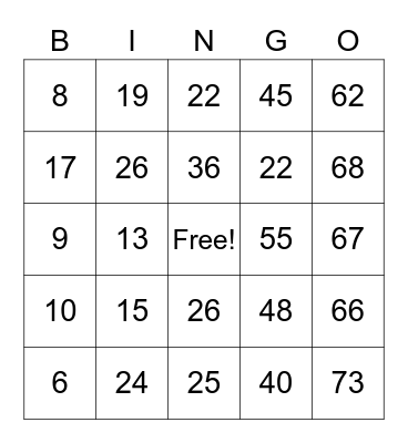 22nd Party Bingo Card