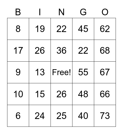 22nd Party Bingo Card