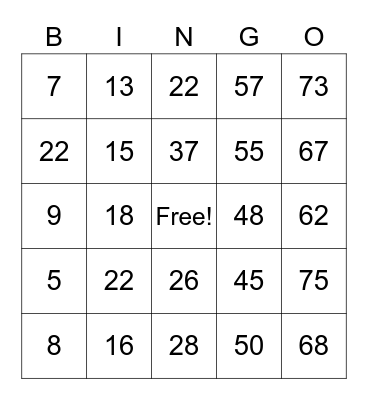 22nd Party Bingo Card