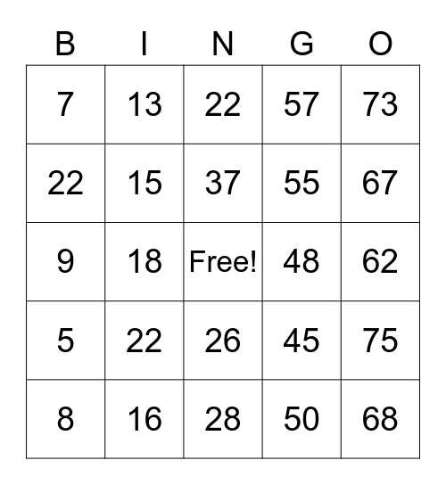 22nd Party Bingo Card