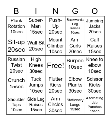 FITNESS BINGO Card