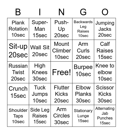 FITNESS BINGO Card