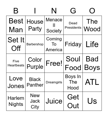 Black Movies Bingo Card