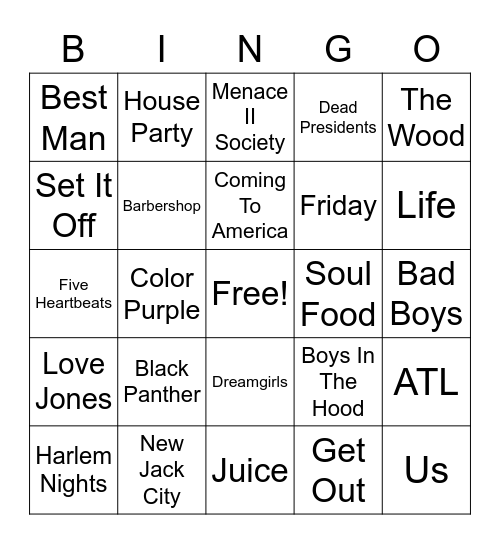 Black Movies Bingo Card