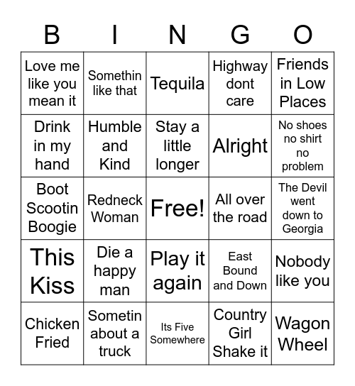 COUNTRY Bingo Card