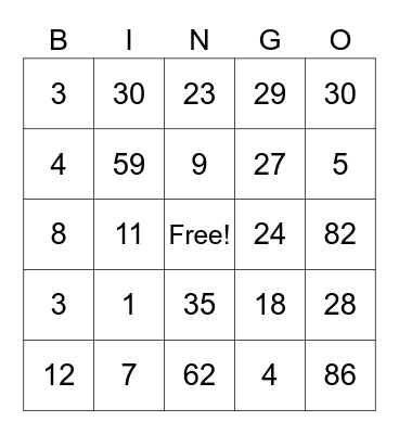 Francine's Family Bingo Card