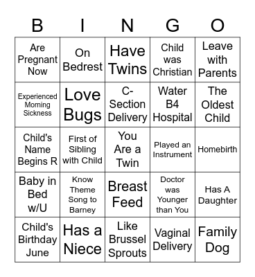 George & Tionee Virtual Baby Shower Bingo Card