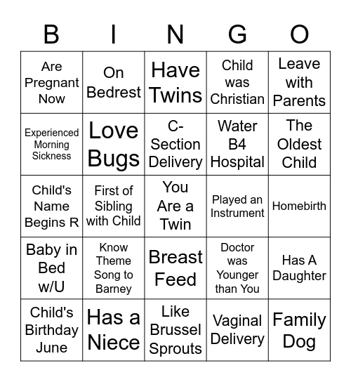 George & Tionee Virtual Baby Shower Bingo Card