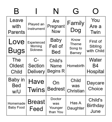 George & Tionee Virtual Baby Shower Bingo Card