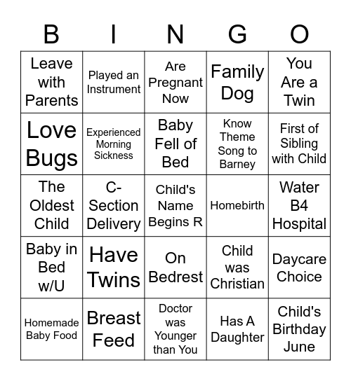 George & Tionee Virtual Baby Shower Bingo Card