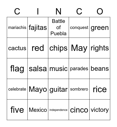 CINCO de MAYO Bingo Card