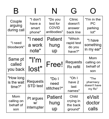 Call Center Bingo Card