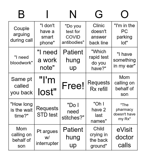 Call Center Bingo Card