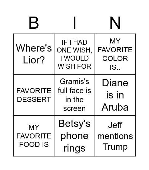 INTERACTIVE BINGO Card