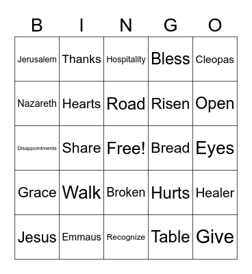 When our eyes are opened up Bingo Card