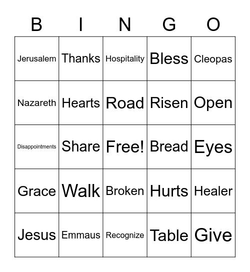 When our eyes are opened up Bingo Card