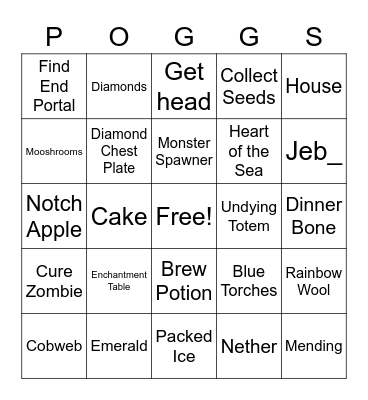 Minecraft Challenge Bingo Card
