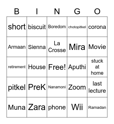 Family Bingo Card