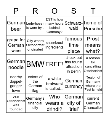 Oktoberfest Bingo  Bingo Card