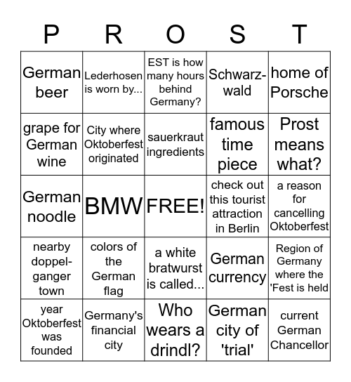 Oktoberfest Bingo  Bingo Card