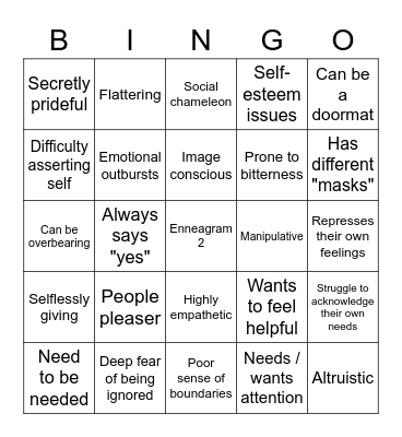 Enneagram 2 Bingo Card